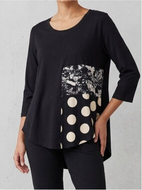 Alembika Patchwork Polka Dot 3/4 Sleeve Tunic Top Size 1 Or 4-6 Black